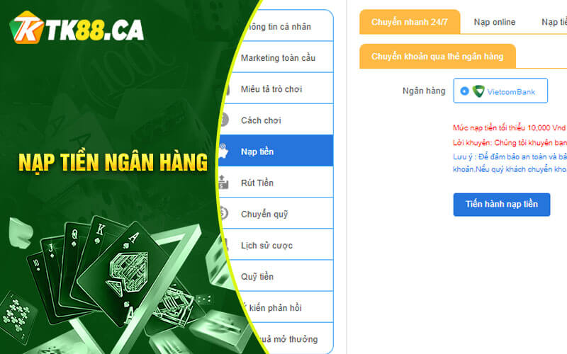 Nạp tiền ngân hàng